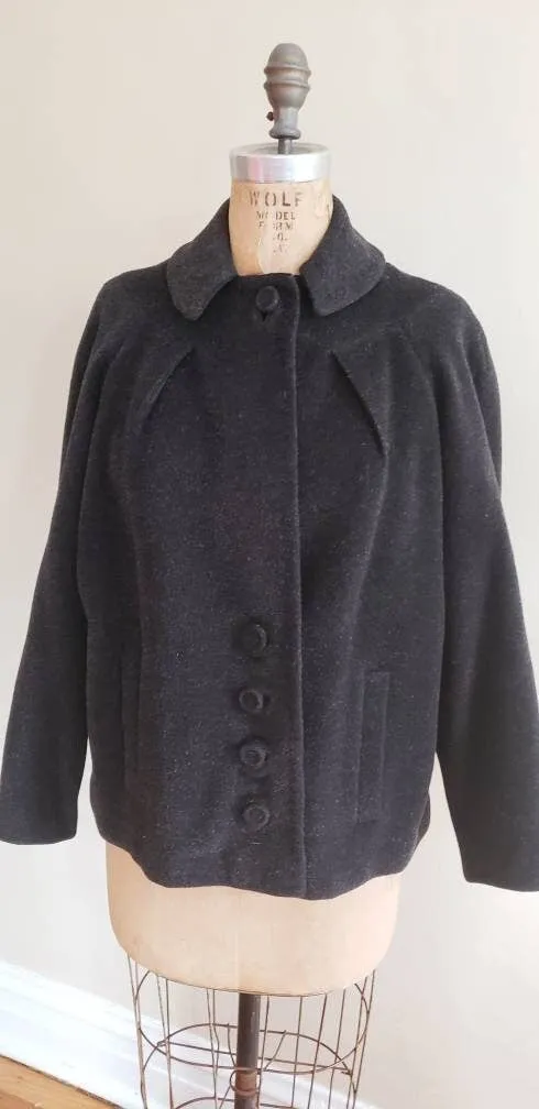 1940s Charcoal Gray Wool Swing Jacket / 40s Button Down Jacket Forstmann Youthmore Original