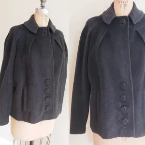 1940s Charcoal Gray Wool Swing Jacket / 40s Button Down Jacket Forstmann Youthmore Original