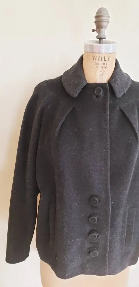 1940s Charcoal Gray Wool Swing Jacket / 40s Button Down Jacket Forstmann Youthmore Original