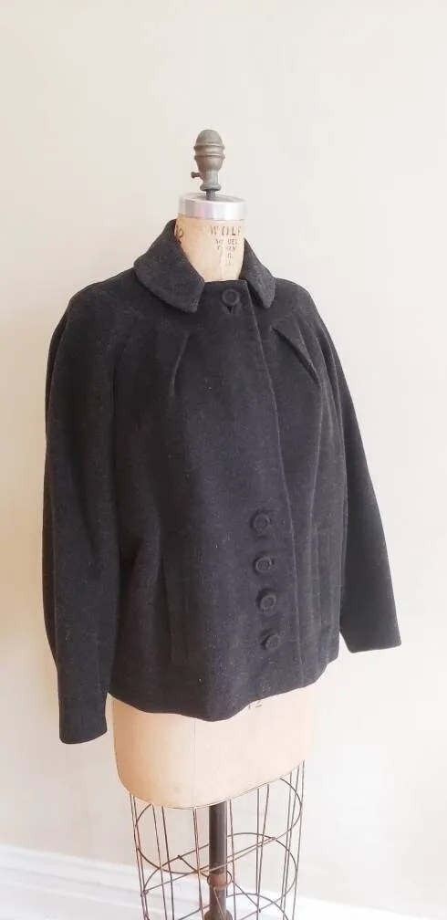 1940s Charcoal Gray Wool Swing Jacket / 40s Button Down Jacket Forstmann Youthmore Original