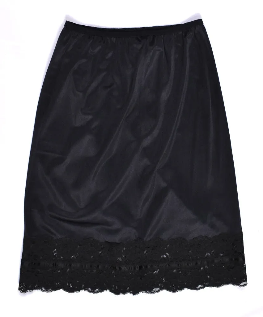 1960s Wide Lace & Ribbon Hem Black Half Slip