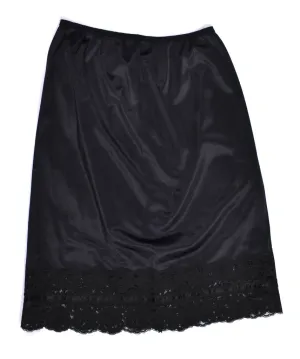 1960s Wide Lace & Ribbon Hem Black Half Slip