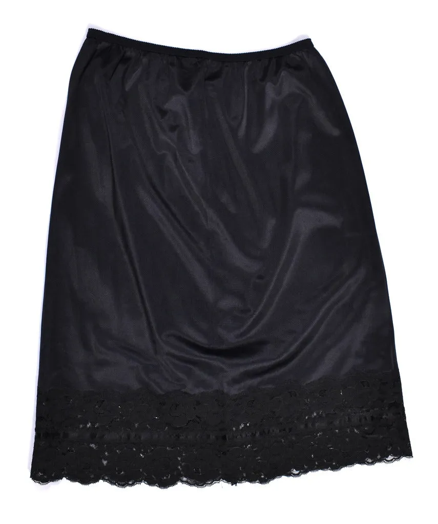 1960s Wide Lace & Ribbon Hem Black Half Slip