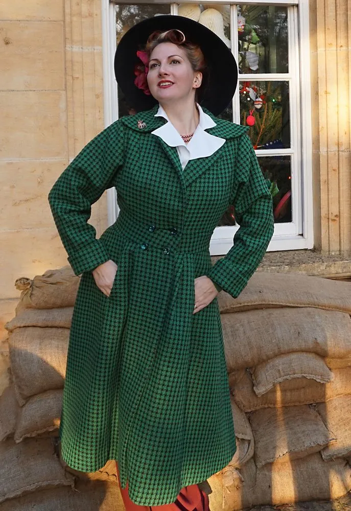 5th Avenue Coat - Green and Black Houndstooth ONLY SIZE M LEFT
