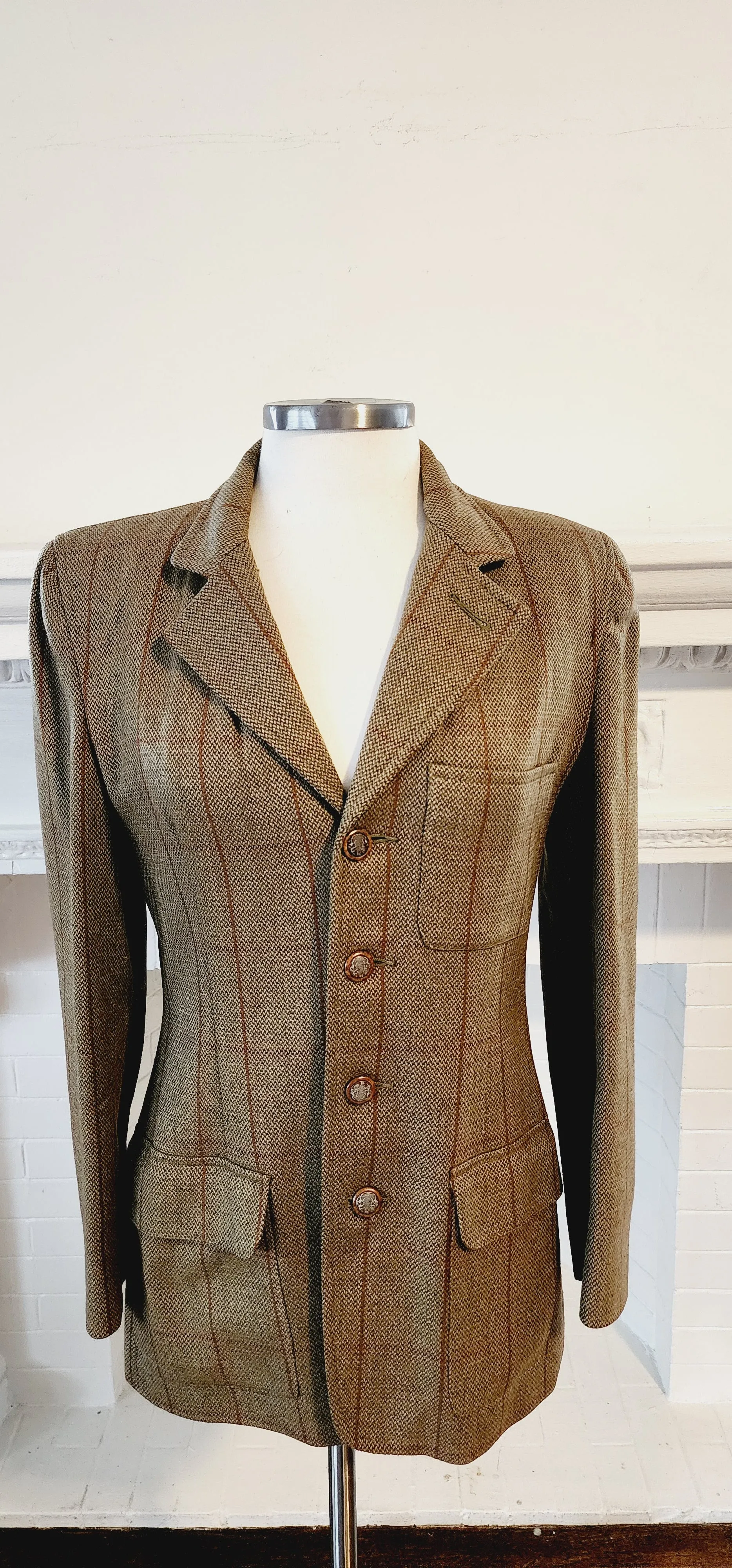 80s Brown Plaid Wool Blazer by Country Shop  / S M