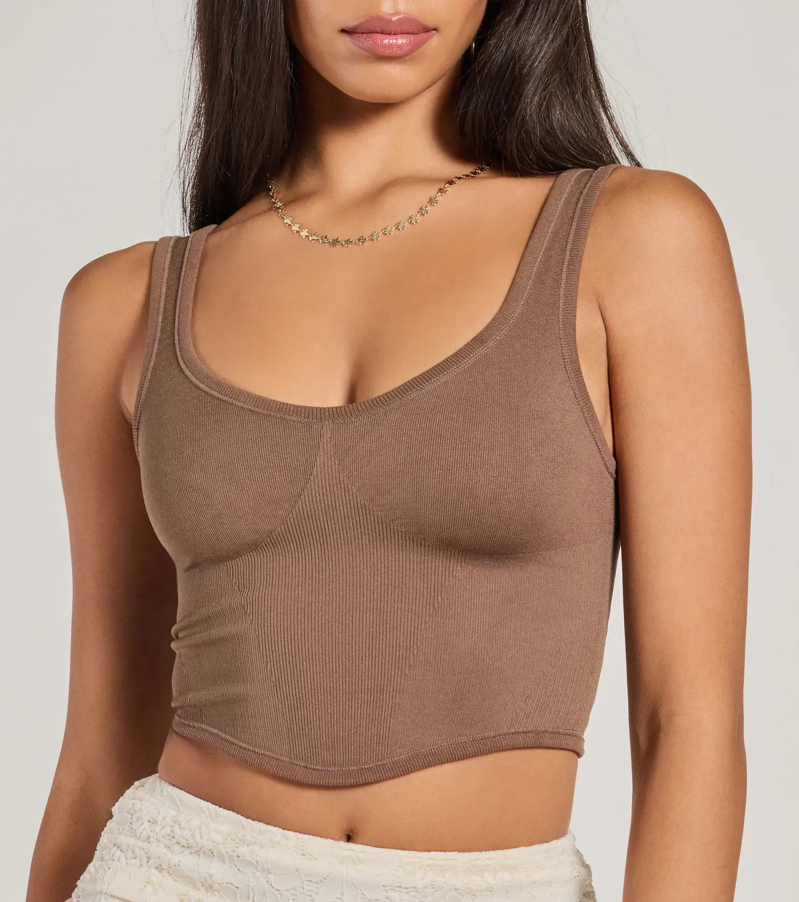 Adorable Basic Scoop Neck Seamless Crop Top