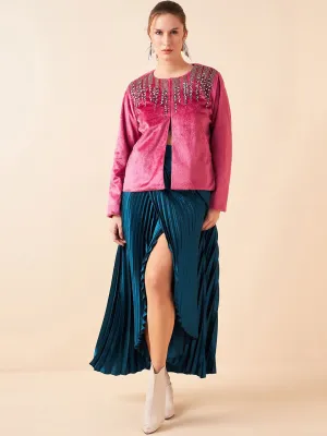 Antheaa Pink Embellished Top With Skirt