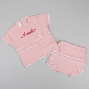 Baby Girls Personalised 2 Piece Knitted Outfit - Pink