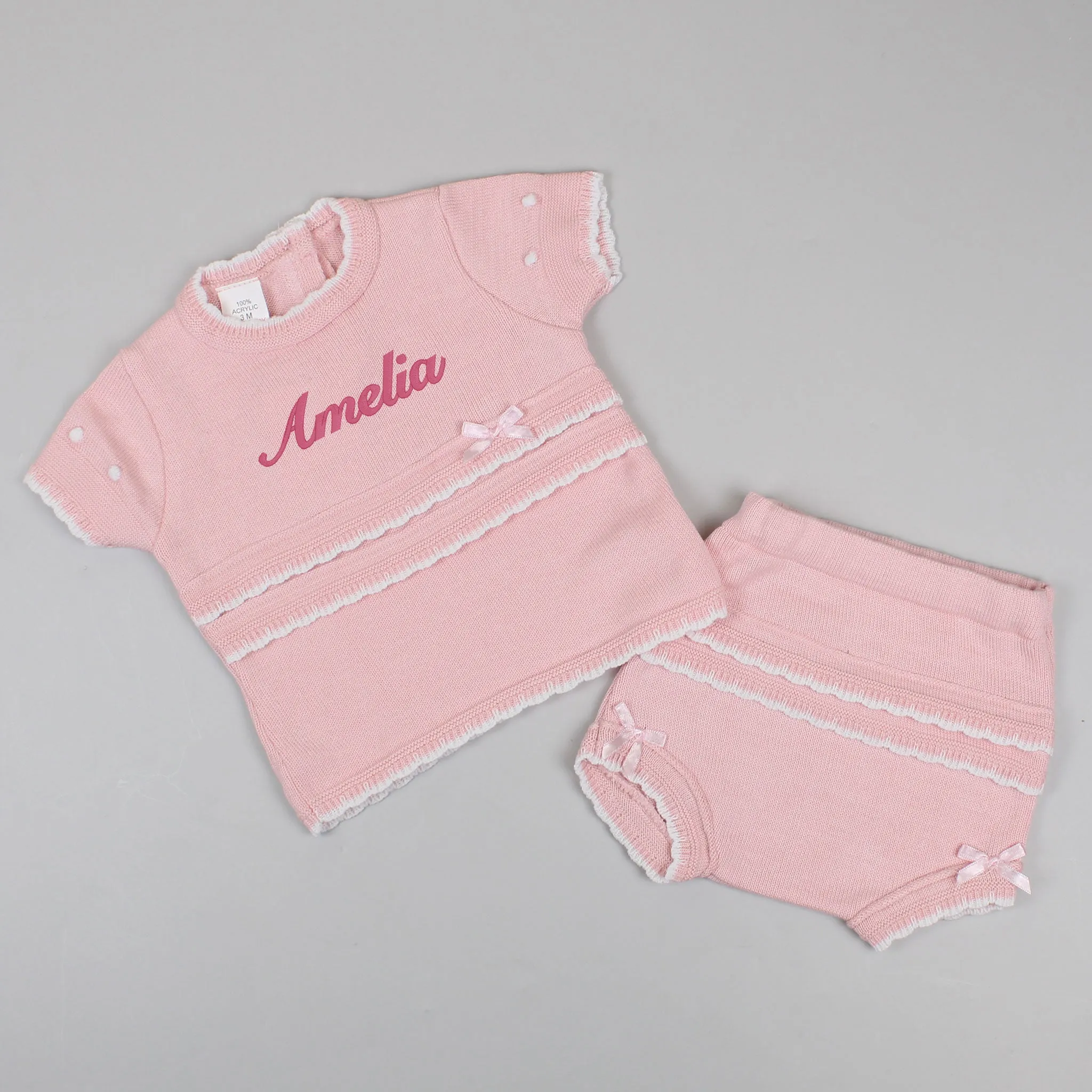 Baby Girls Personalised 2 Piece Knitted Outfit - Pink