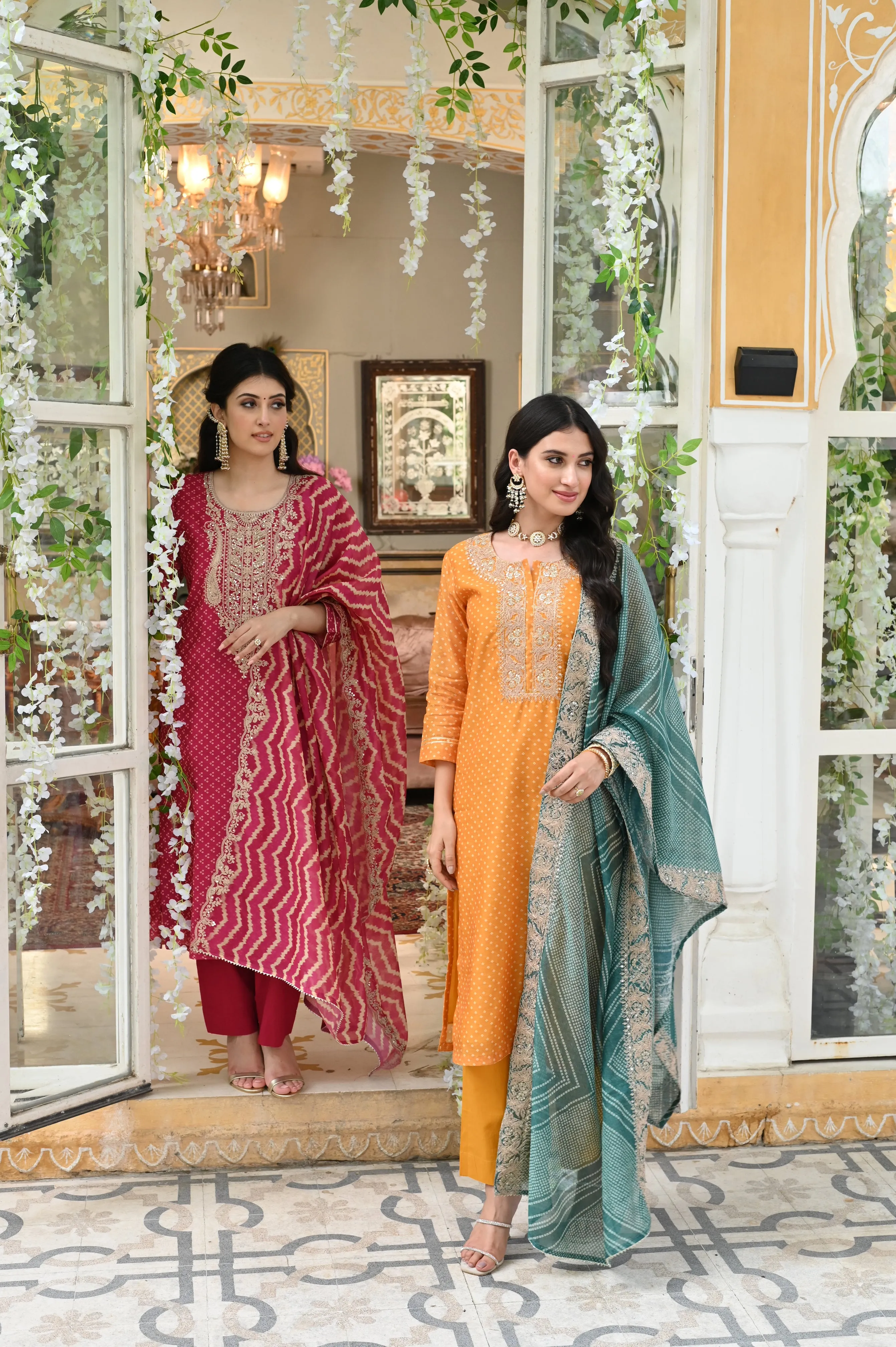 Bandhani Rivaj Chanderi Suit Set with Dupatta