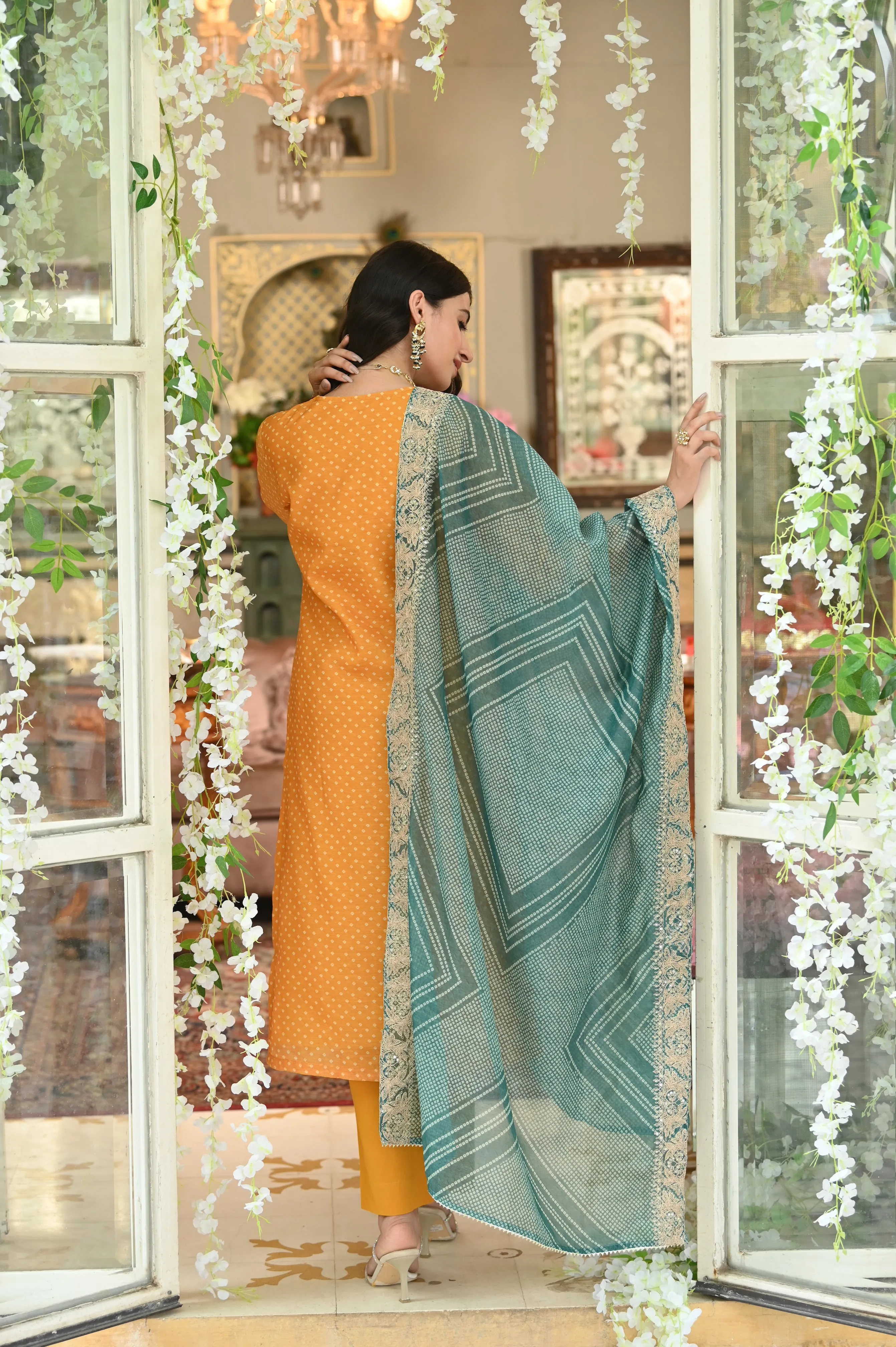 Bandhani Rivaj Chanderi Suit Set with Dupatta