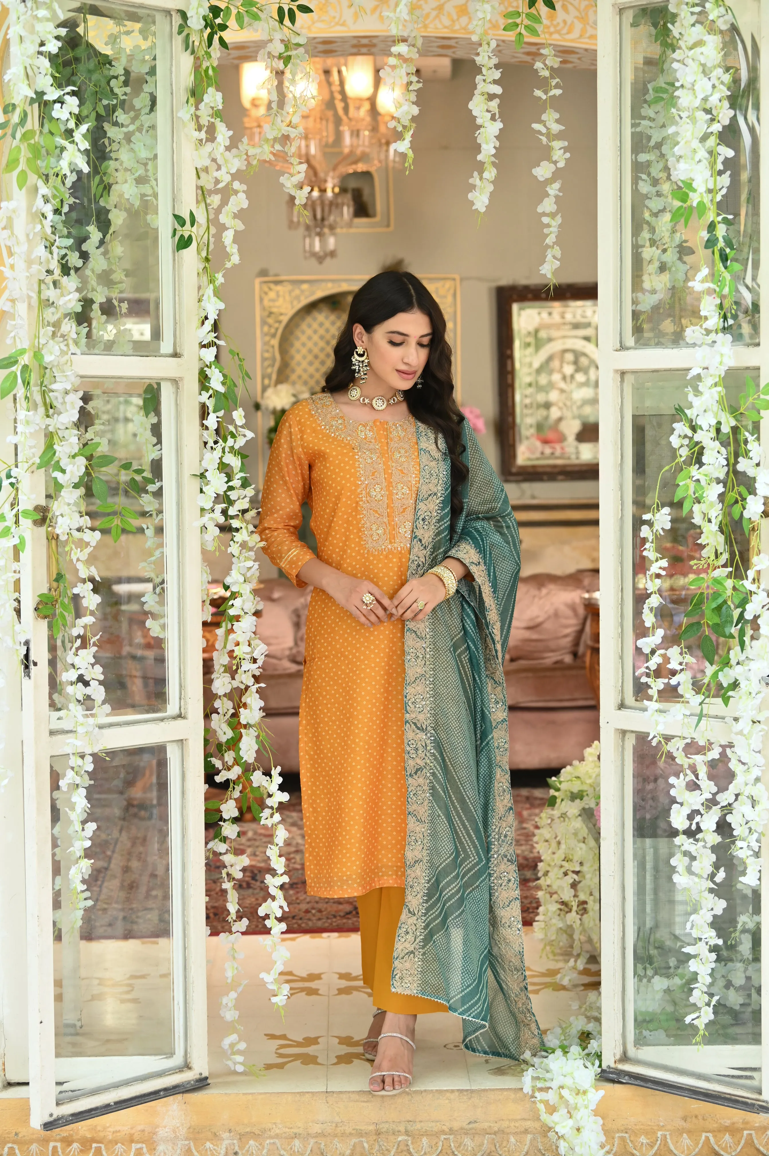 Bandhani Rivaj Chanderi Suit Set with Dupatta