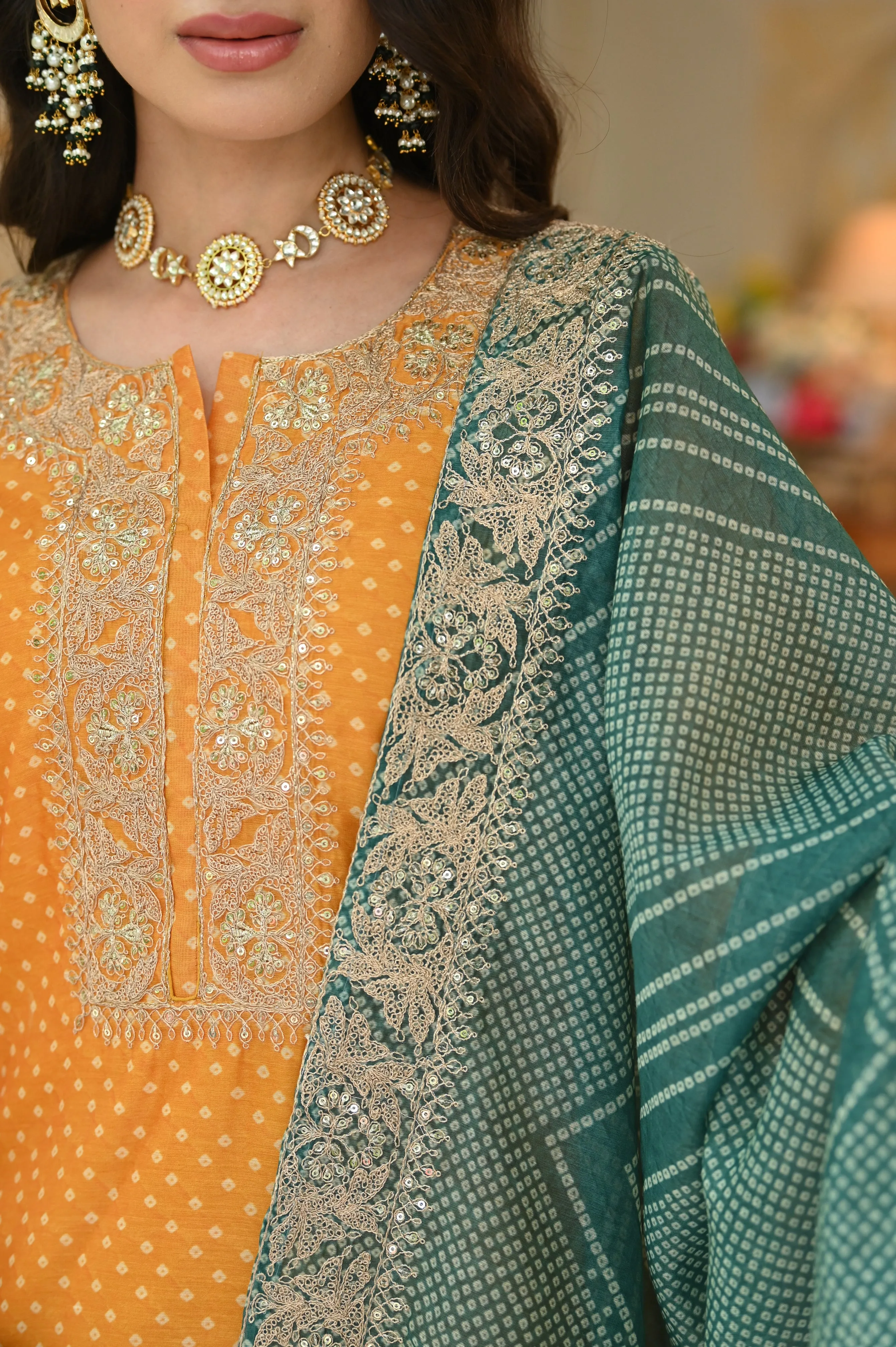 Bandhani Rivaj Chanderi Suit Set with Dupatta