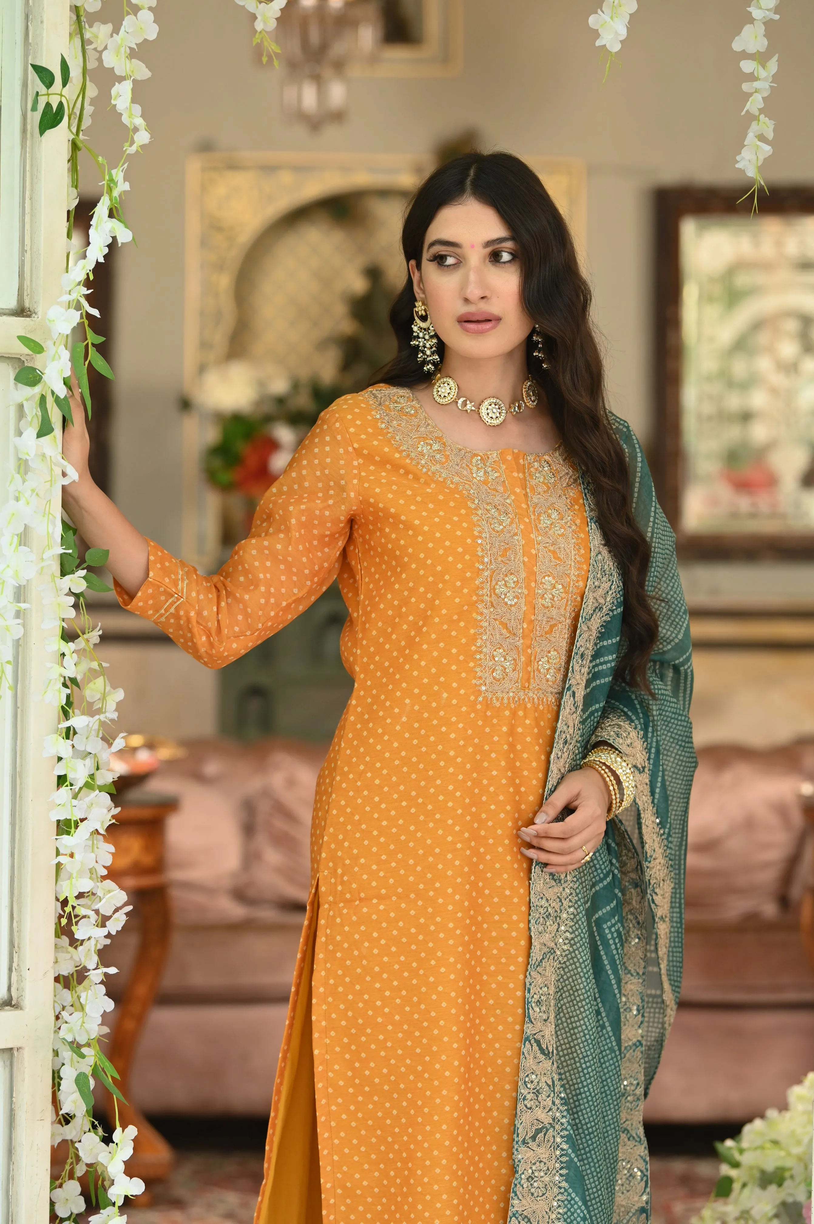 Bandhani Rivaj Chanderi Suit Set with Dupatta