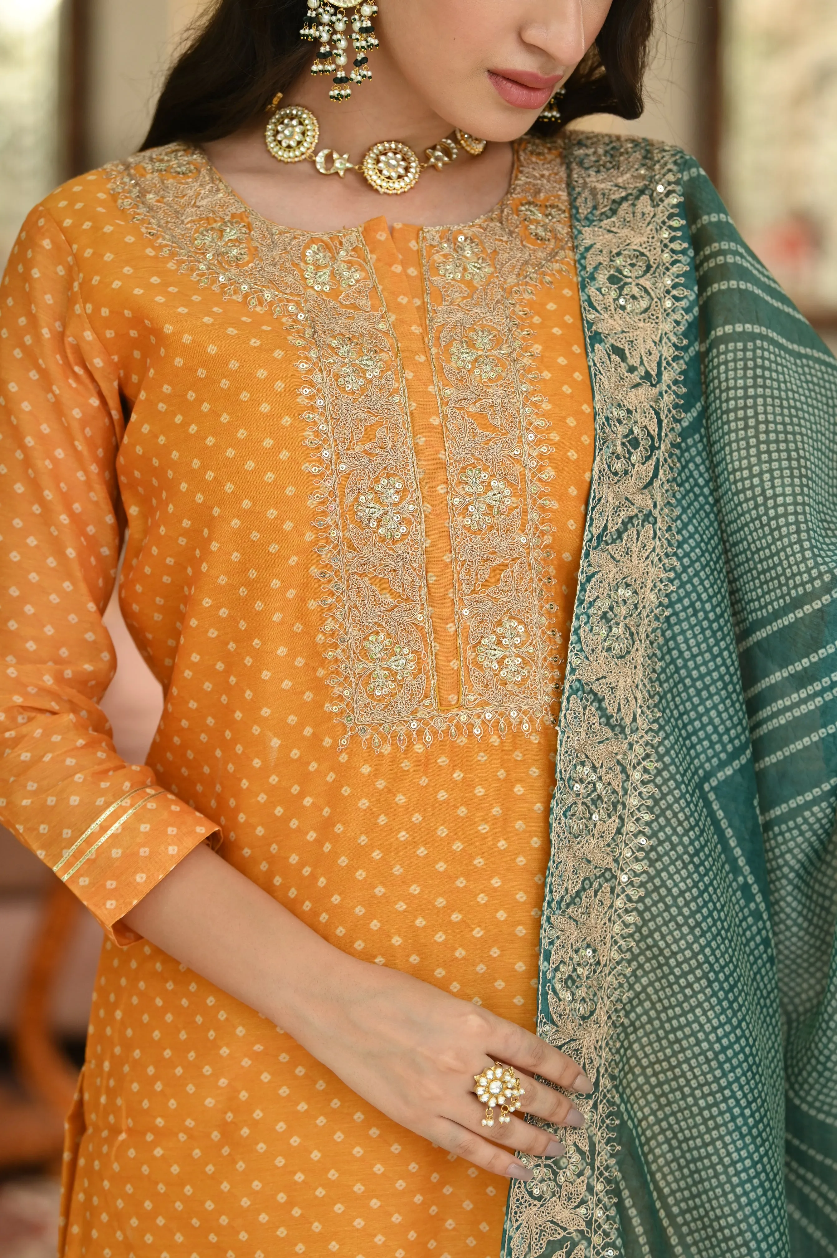Bandhani Rivaj Chanderi Suit Set with Dupatta