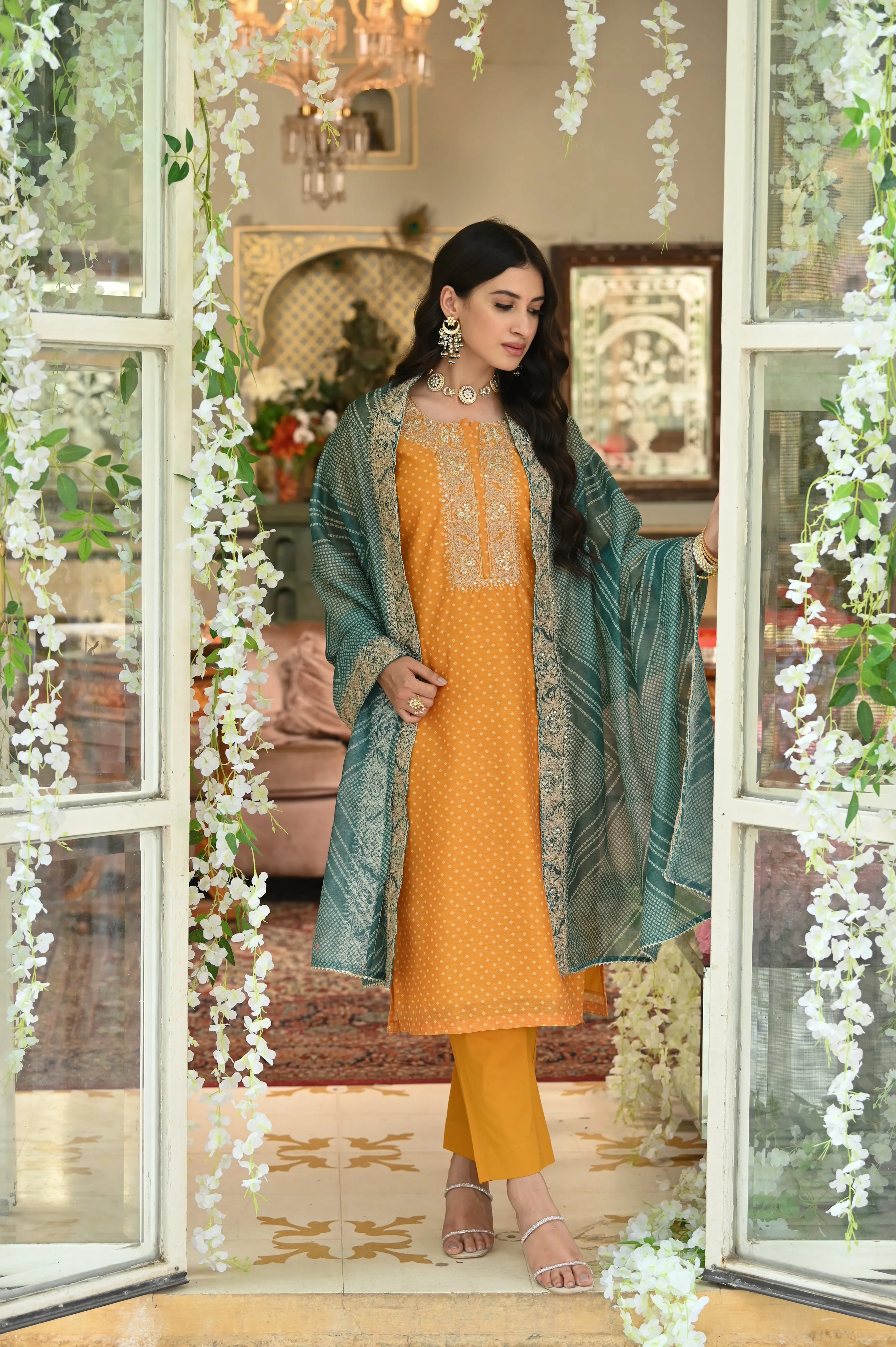 Bandhani Rivaj Chanderi Suit Set with Dupatta