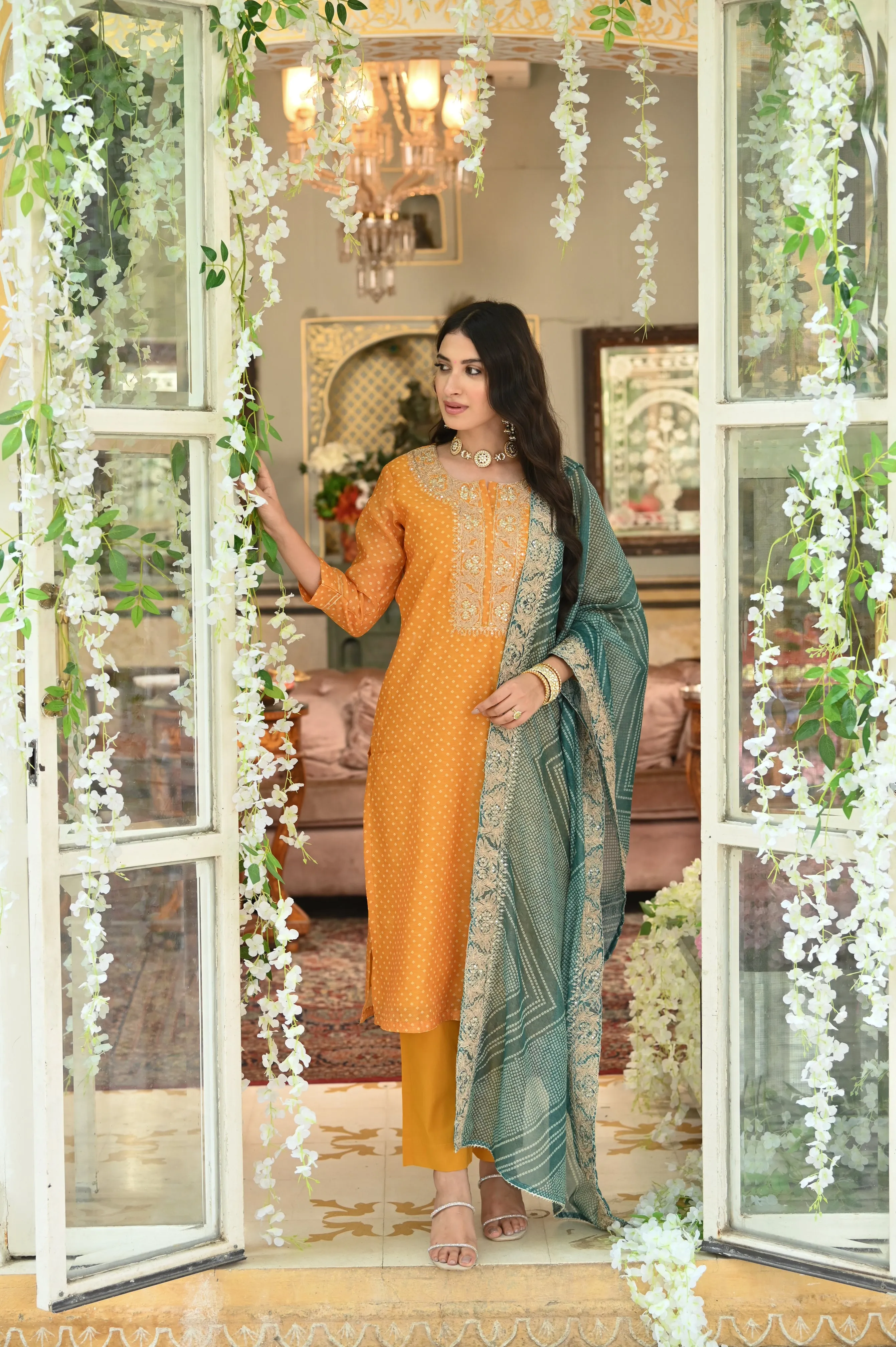 Bandhani Rivaj Chanderi Suit Set with Dupatta