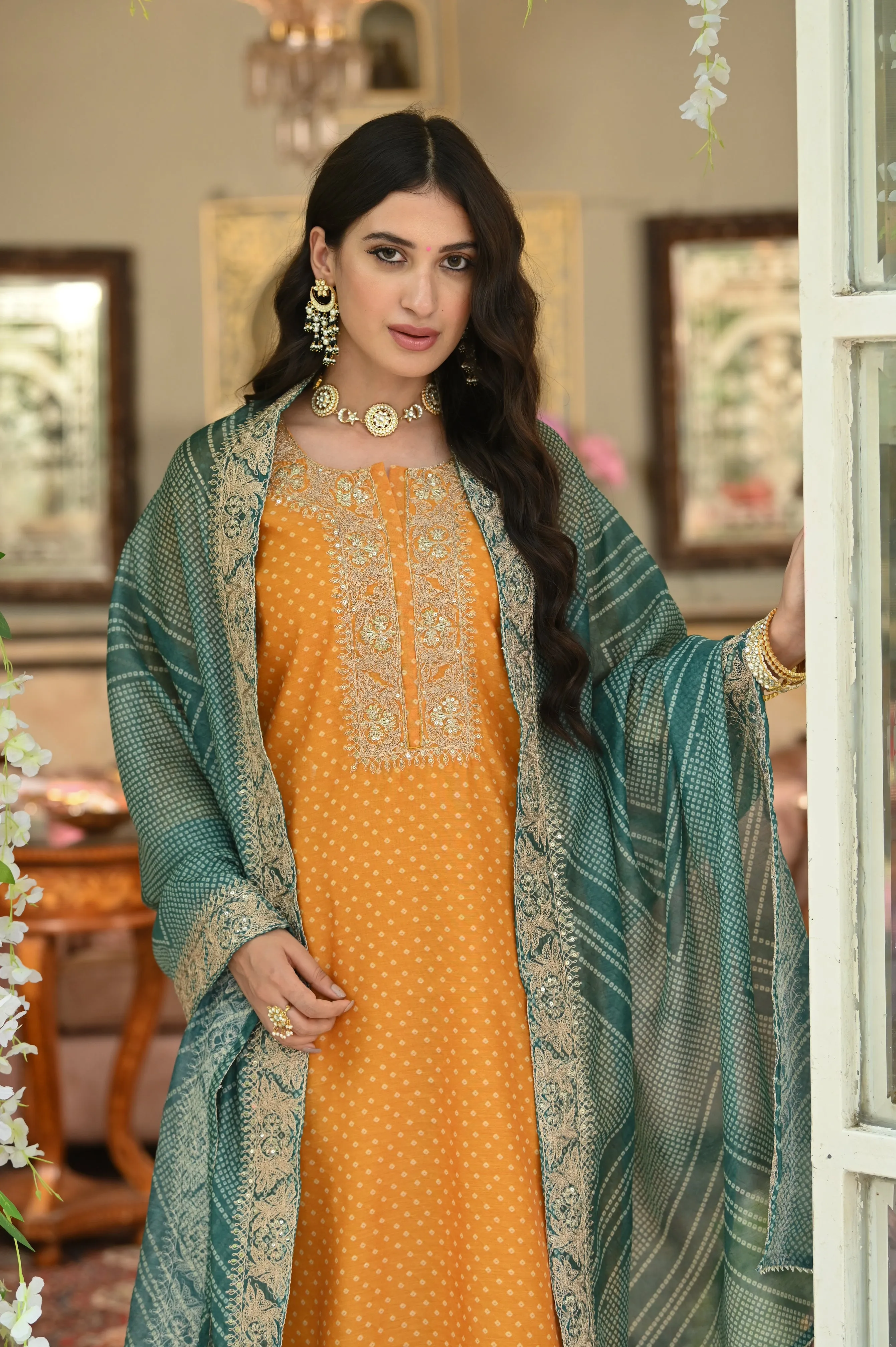 Bandhani Rivaj Chanderi Suit Set with Dupatta