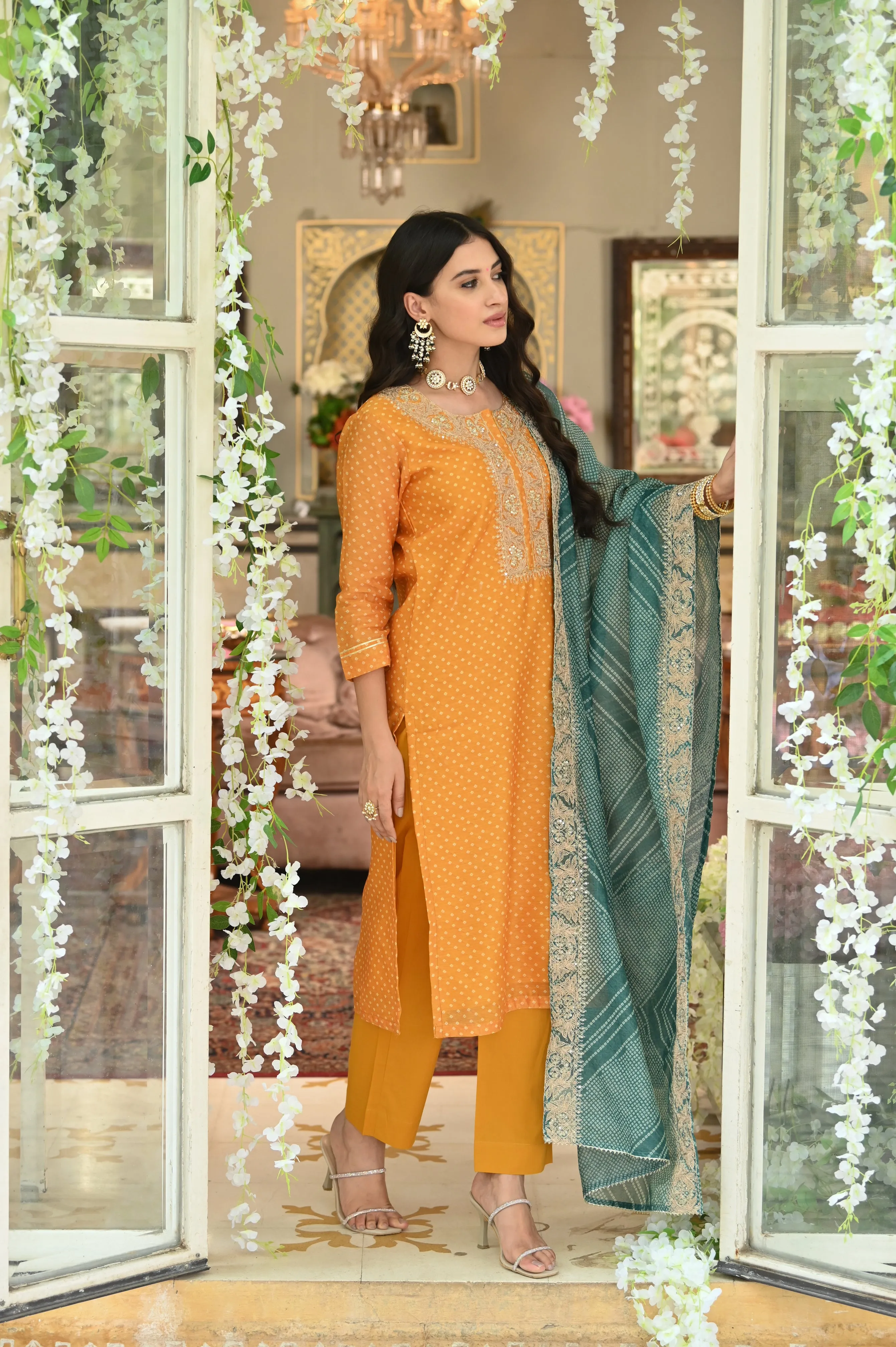 Bandhani Rivaj Chanderi Suit Set with Dupatta