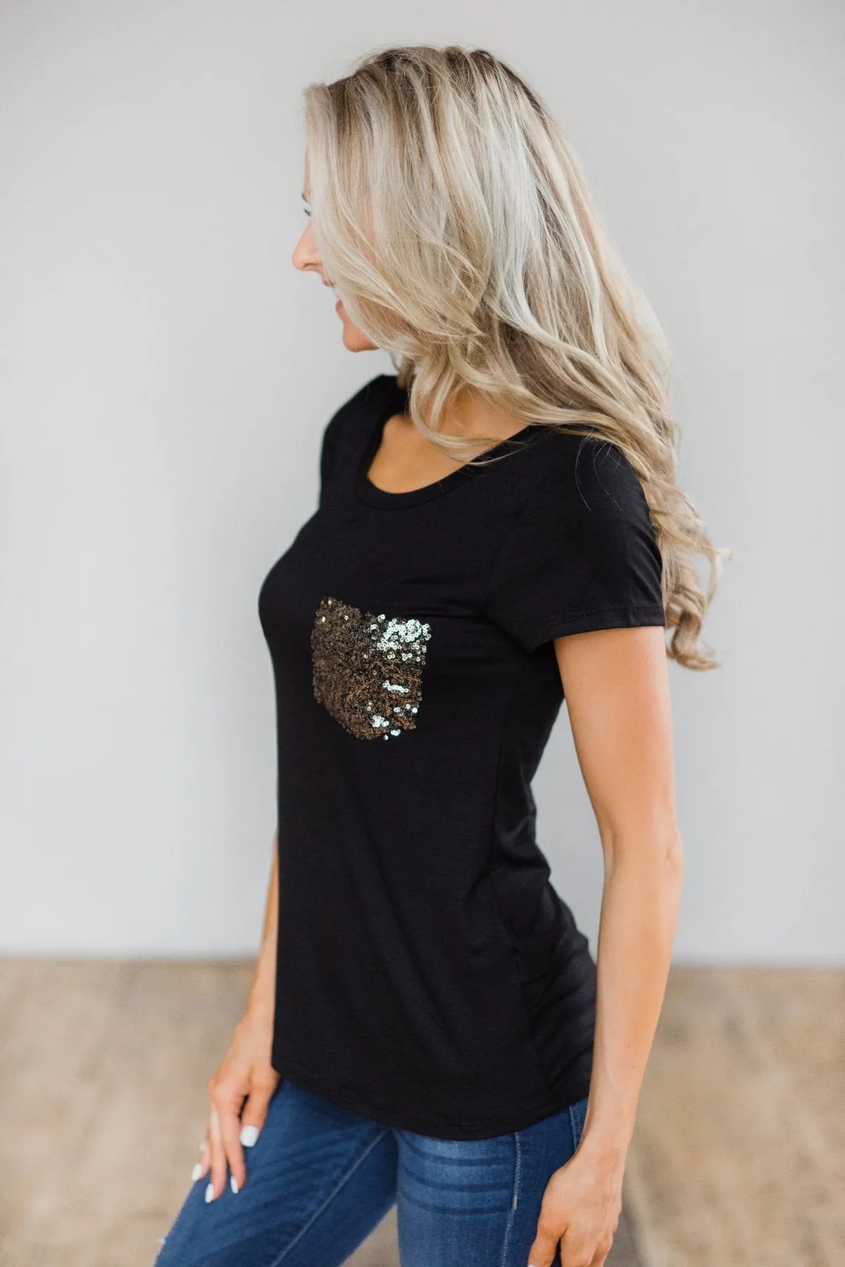Black Glam Pocket Short Sleeve Top