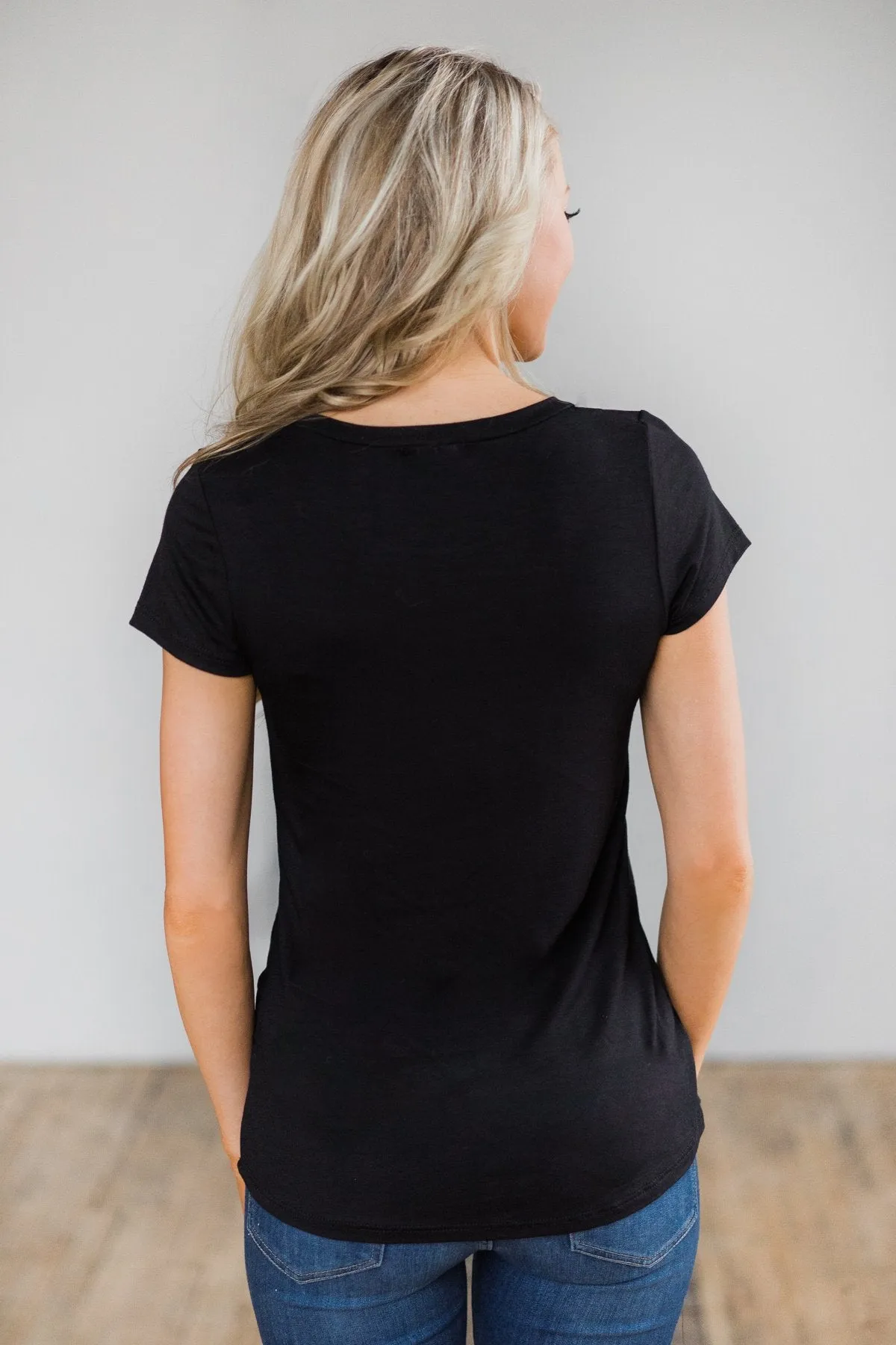 Black Glam Pocket Short Sleeve Top