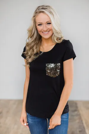 Black Glam Pocket Short Sleeve Top