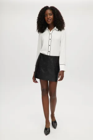 BLACK HIGH-WAISTED STUDDED VEGAN LEATHER SKIRT