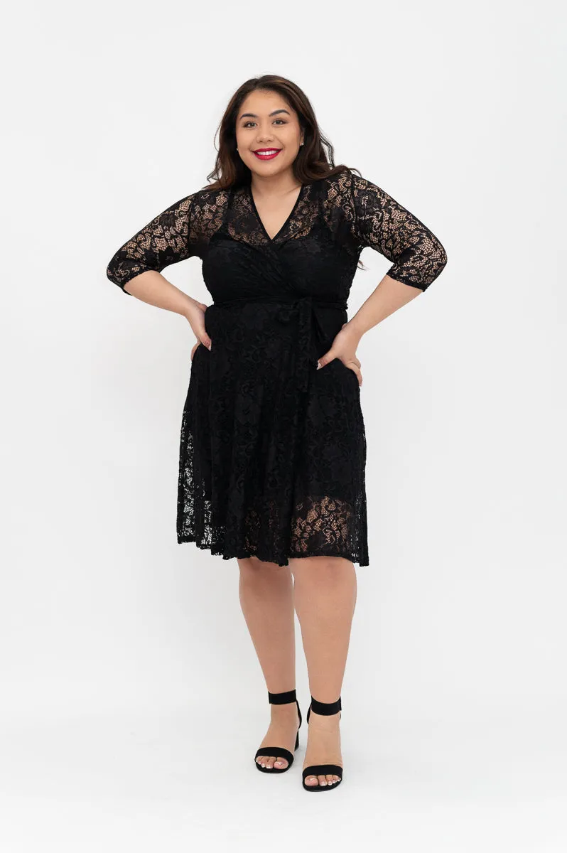 Black Lace Dress - Wrap Dress - Last Sizes