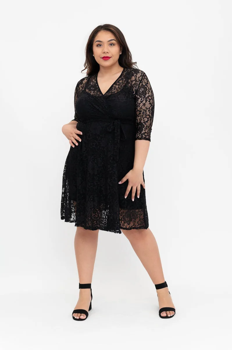 Black Lace Dress - Wrap Dress - Last Sizes