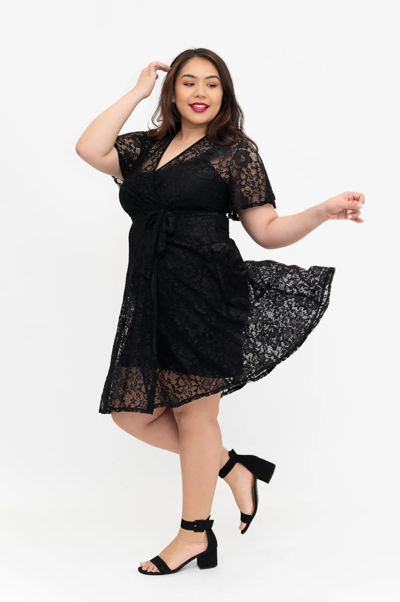 Black Lace Dress - Wrap Dress - Last Sizes
