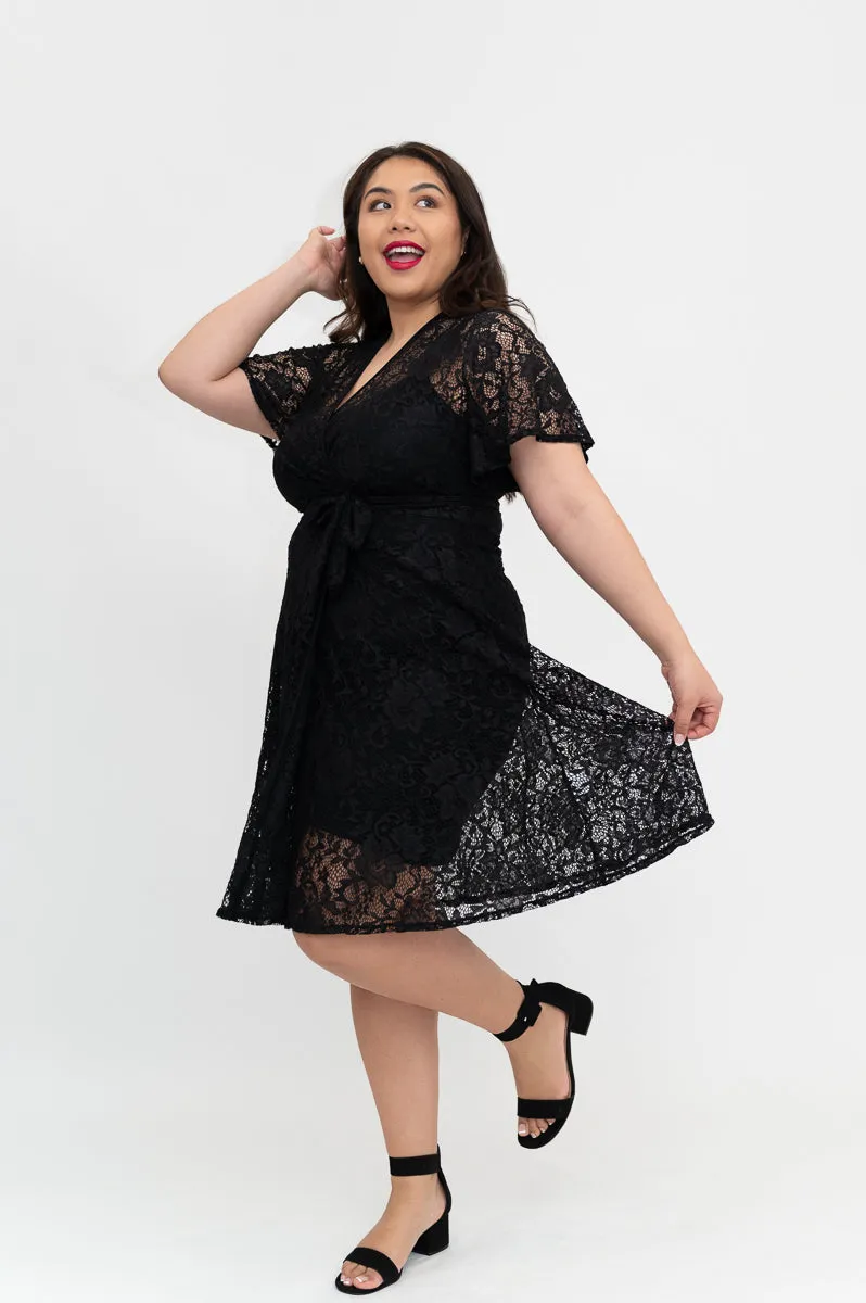 Black Lace Dress - Wrap Dress - Last Sizes