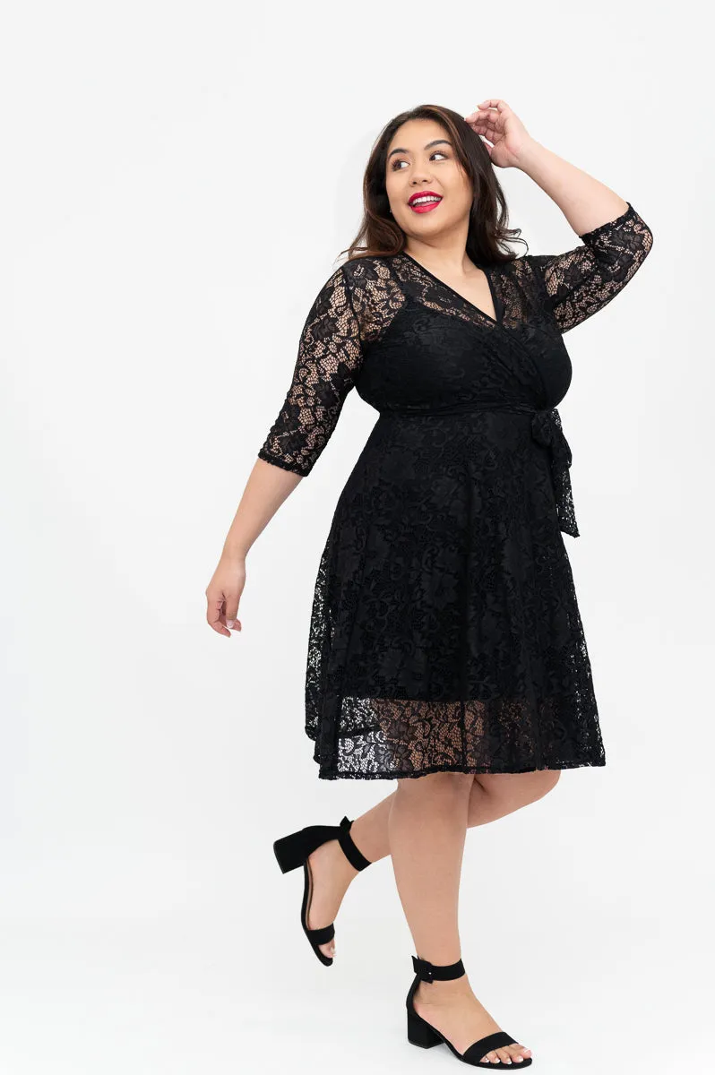 Black Lace Dress - Wrap Dress - Last Sizes
