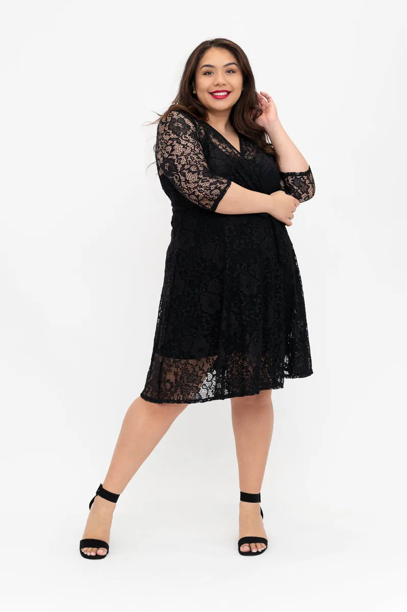 Black Lace Dress - Wrap Dress - Last Sizes
