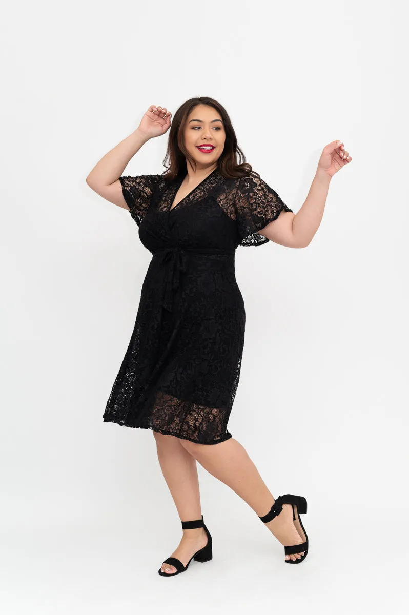Black Lace Dress - Wrap Dress - Last Sizes