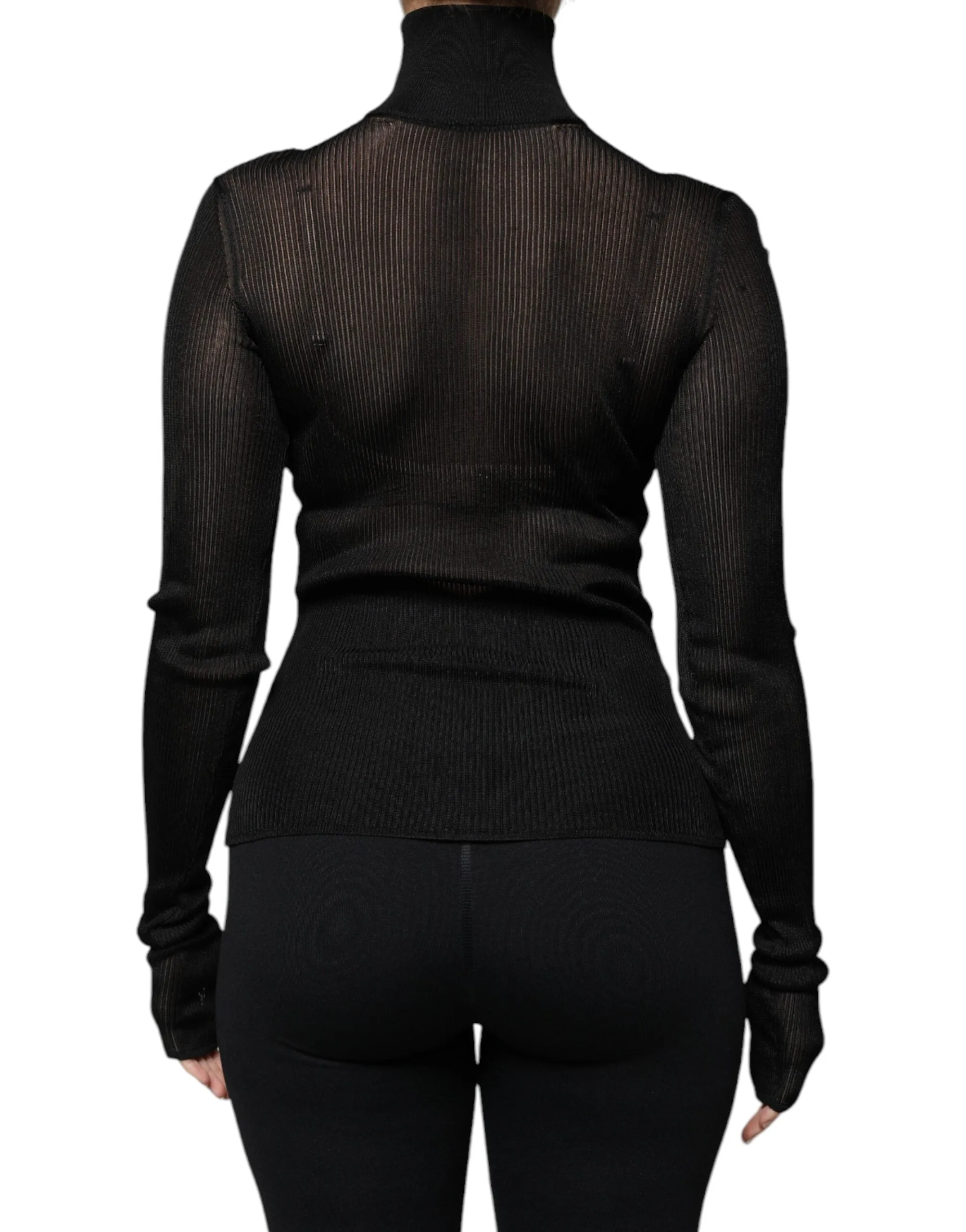 Black Mesh Turtleneck Long Sleeve Blouse Top