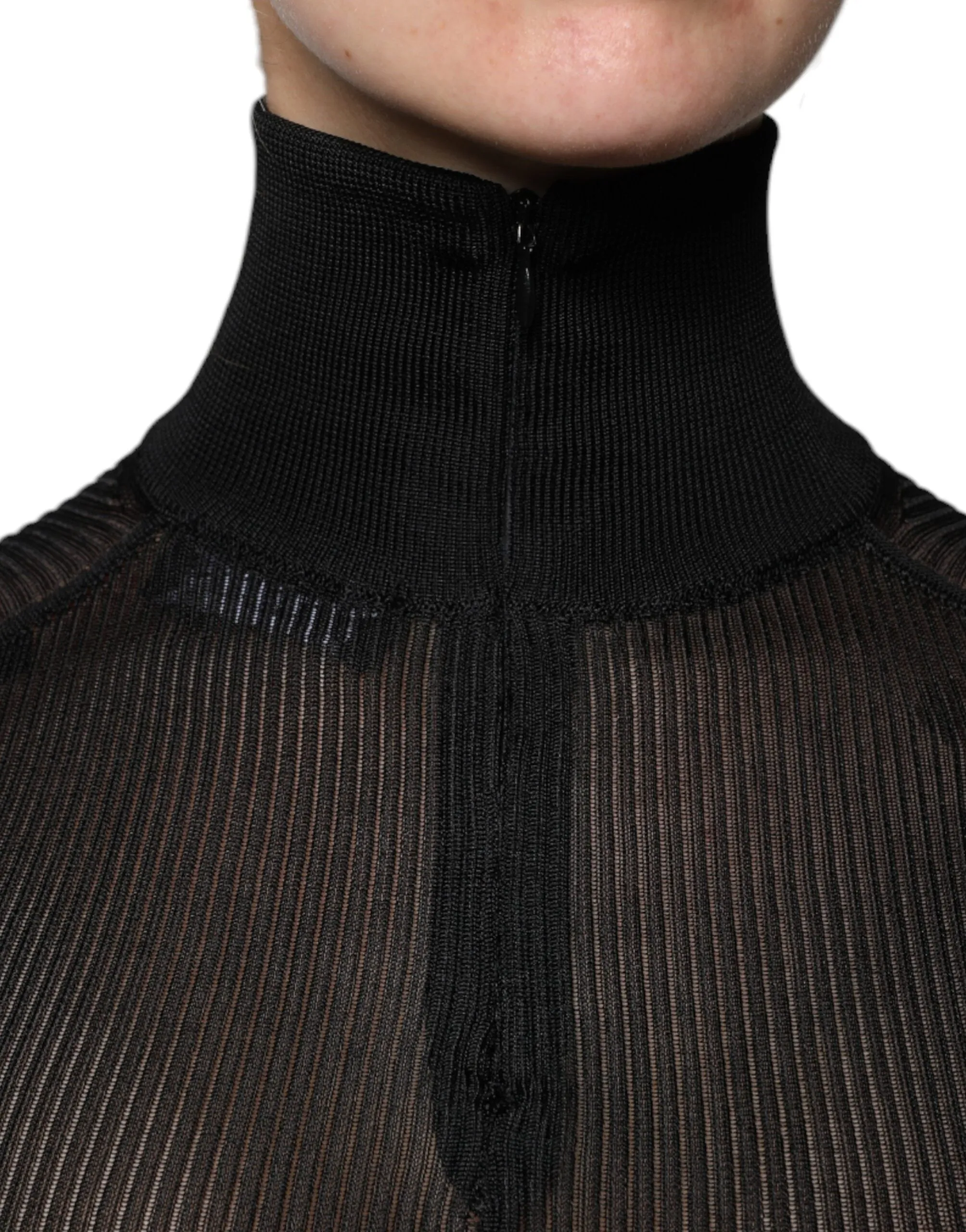 Black Mesh Turtleneck Long Sleeve Blouse Top
