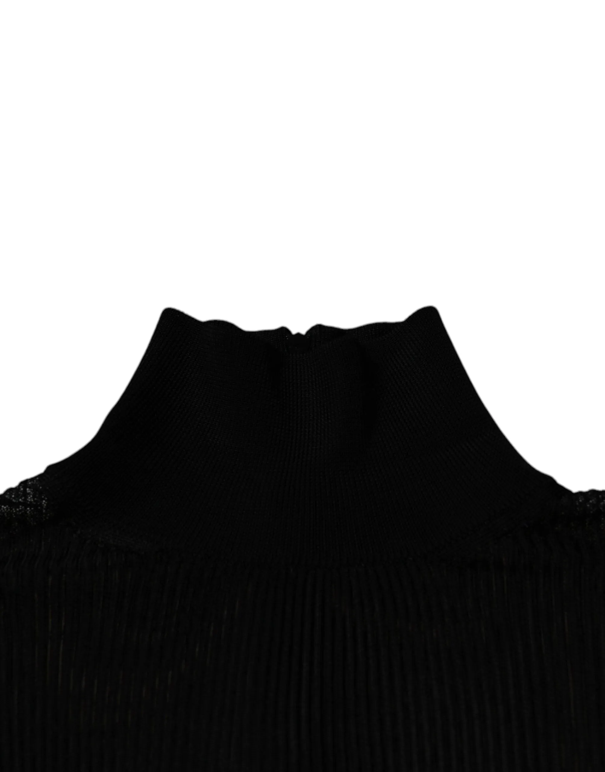 Black Mesh Turtleneck Long Sleeve Blouse Top