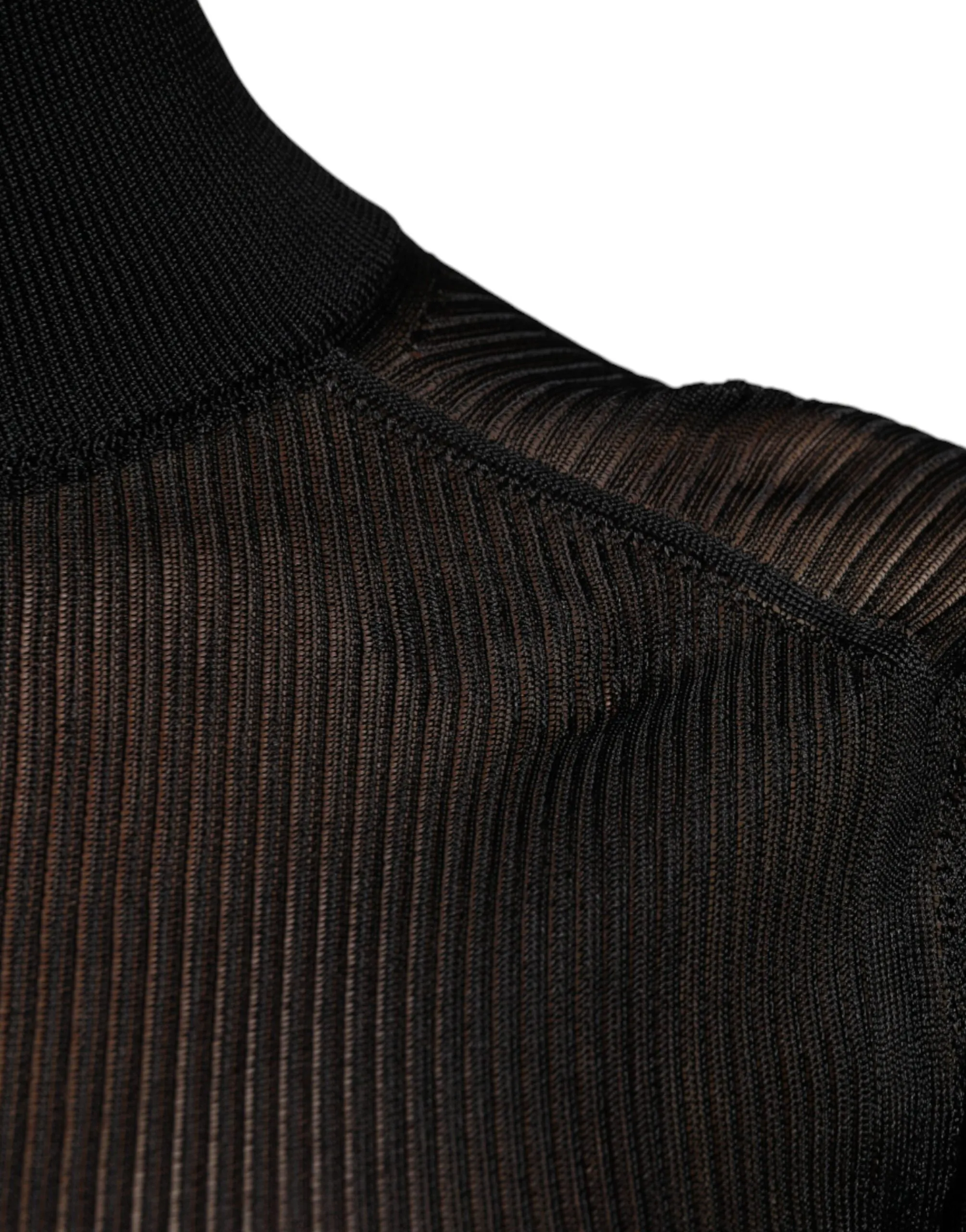 Black Mesh Turtleneck Long Sleeve Blouse Top