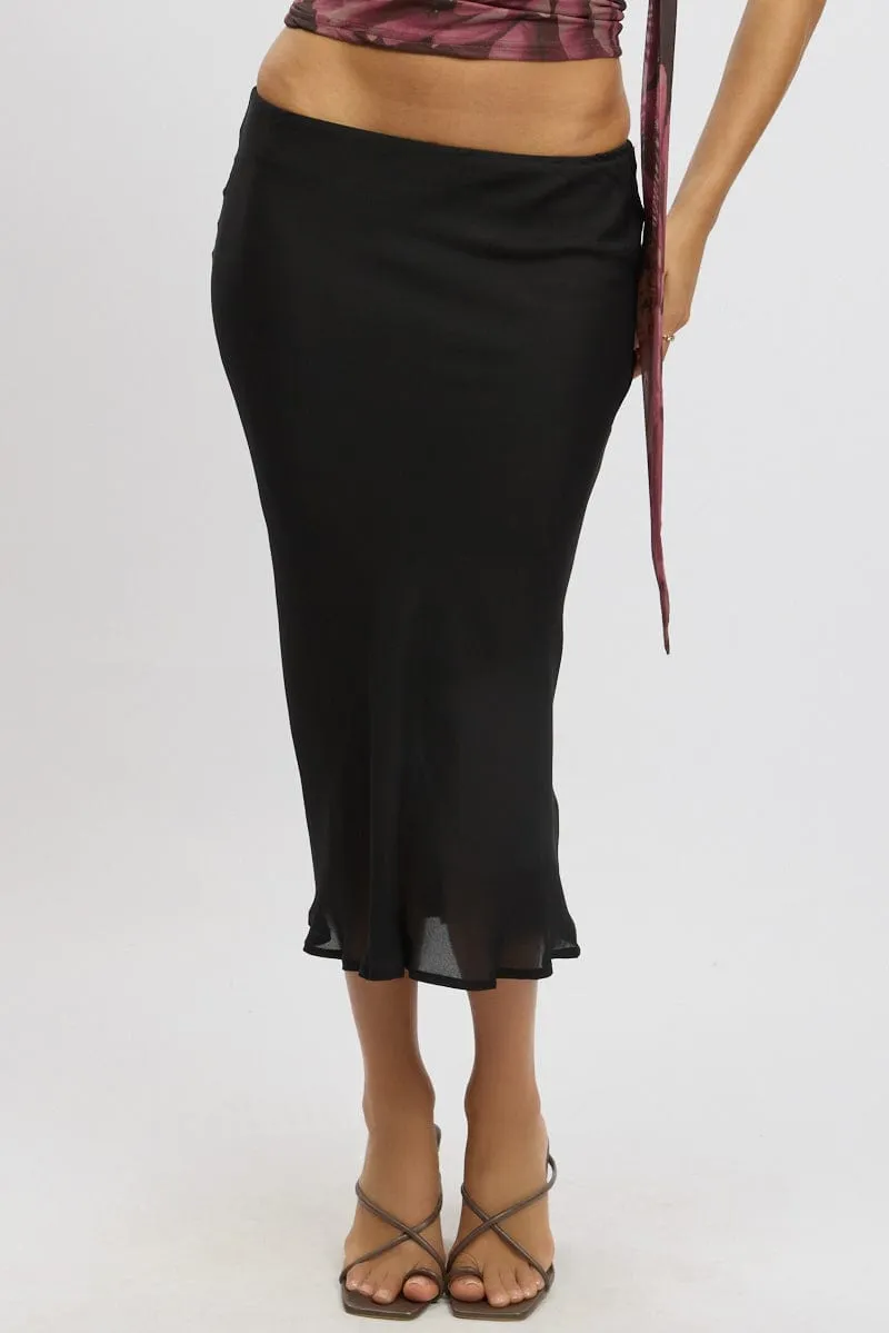 Black Slip Skirt High Rise Midi Picot Trim