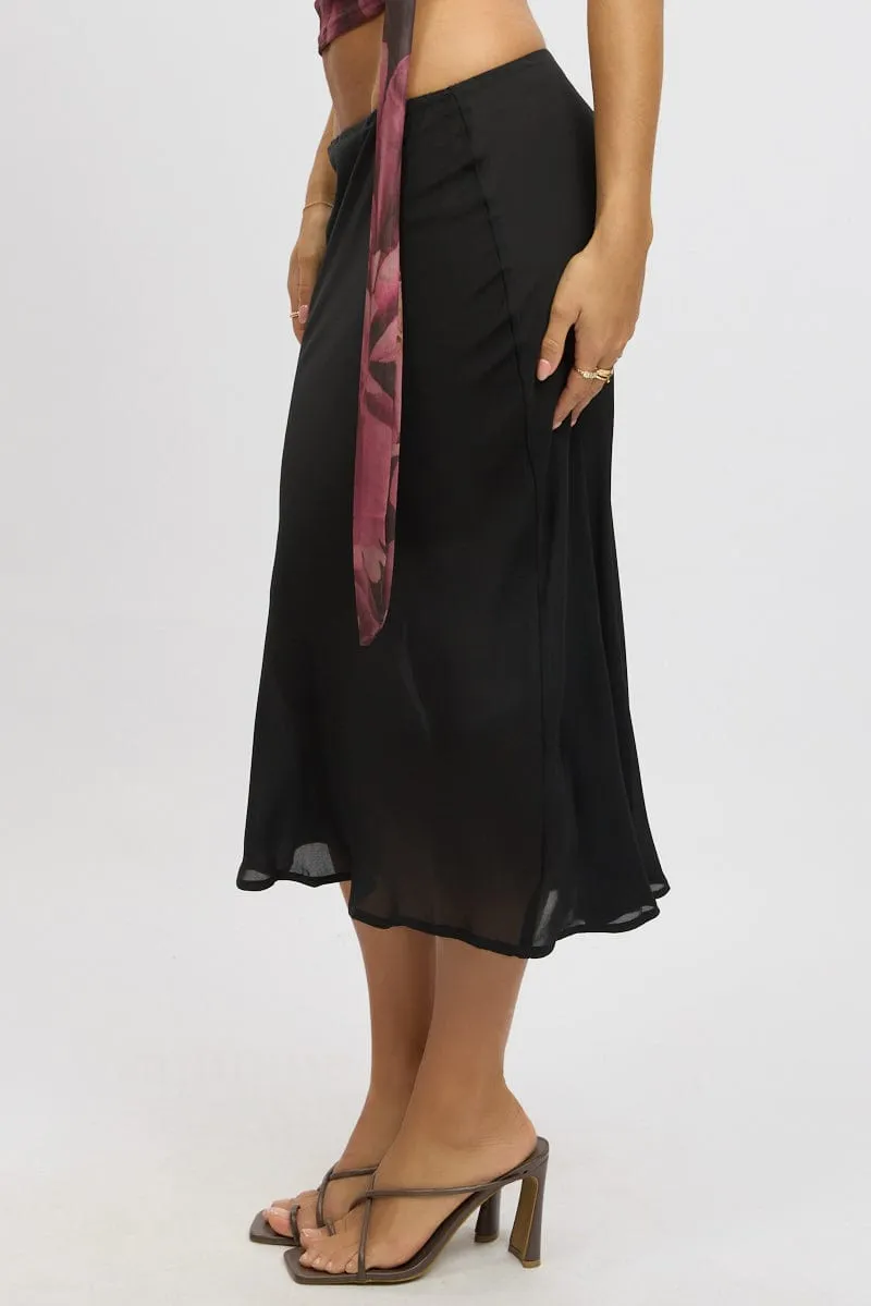 Black Slip Skirt High Rise Midi Picot Trim