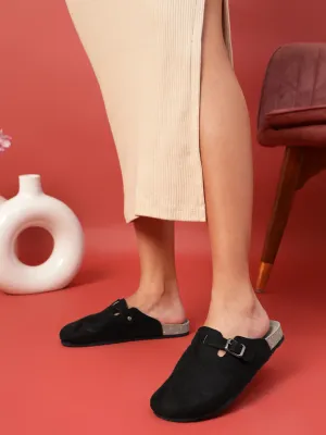 Black Suede Cork-Latex Soft Footbed Flats (TC-100506-BLK)