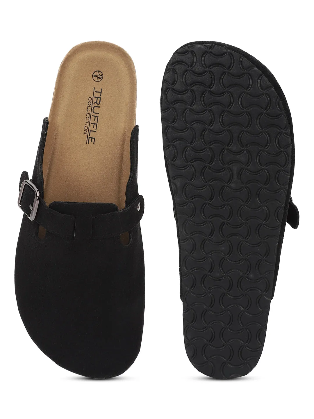 Black Suede Cork-Latex Soft Footbed Flats (TC-100506-BLK)