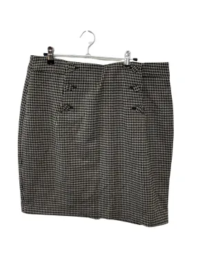 Brown, Black & Cream Houndstooth Skirt with Buttons