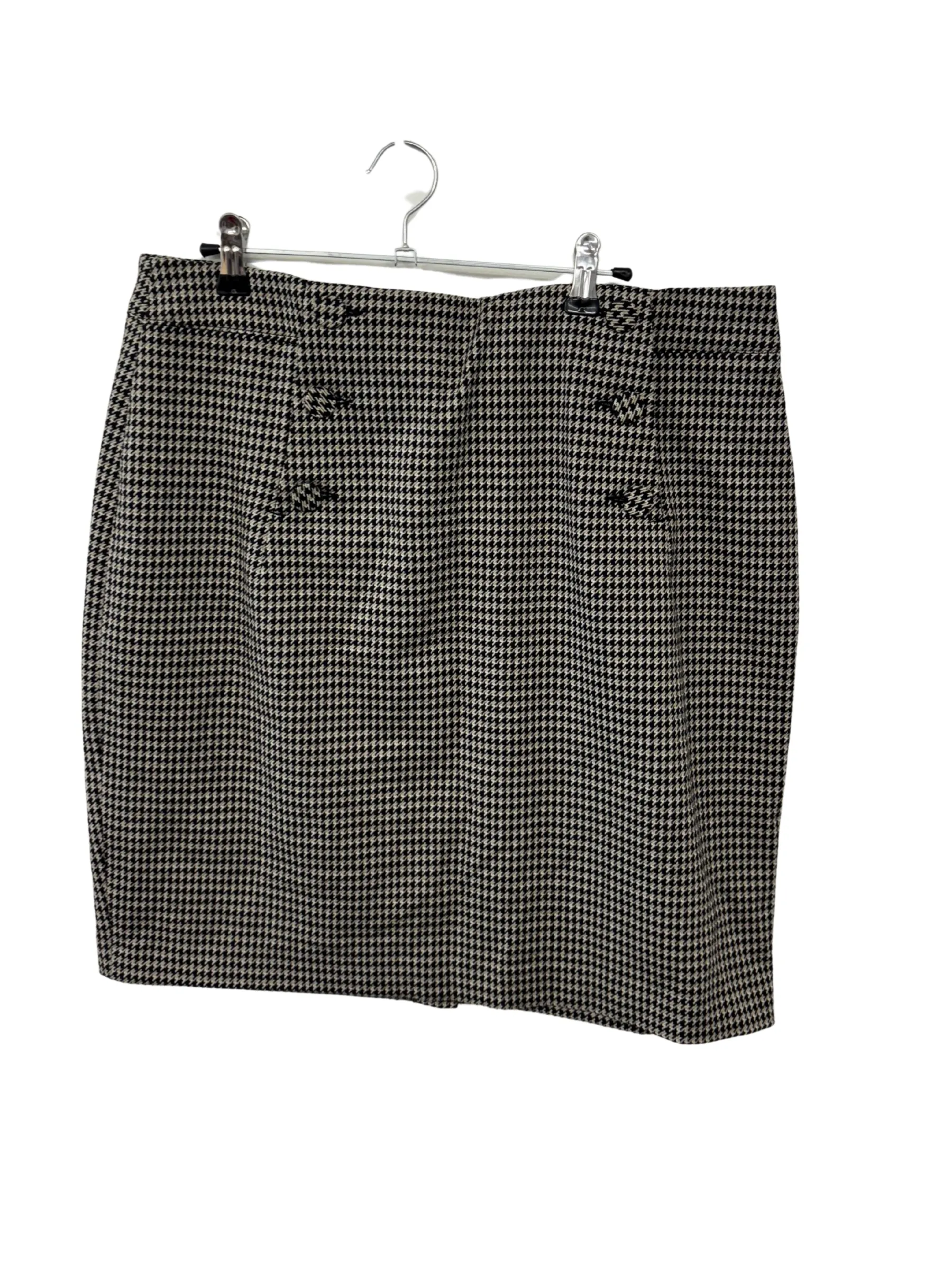 Brown, Black & Cream Houndstooth Skirt with Buttons
