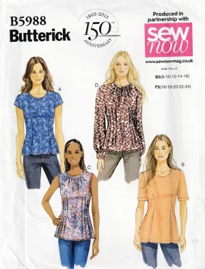Butterick 5988 Womens EASY Tucked Front Tops Sewing Pattern Size 8 - 24 UNCUT Factory Folded