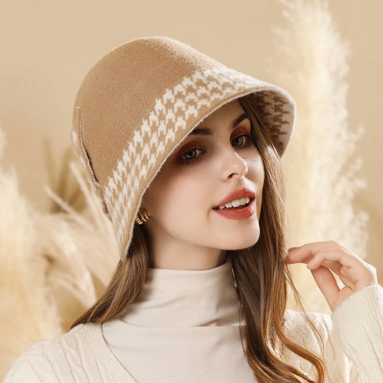 Casual Bucket Hat Show Face Small Trend Bucket Hat Houndstooth Bucket Hat