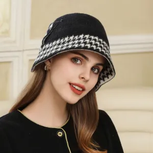 Casual Bucket Hat Show Face Small Trend Bucket Hat Houndstooth Bucket Hat