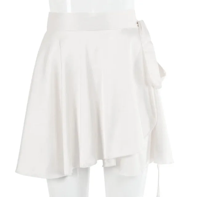 Casual Satin Two Piece Dress Set For Women White O-neck Button Top Bandage Mini Pencil Skirts Outfits Fashion Party Suit