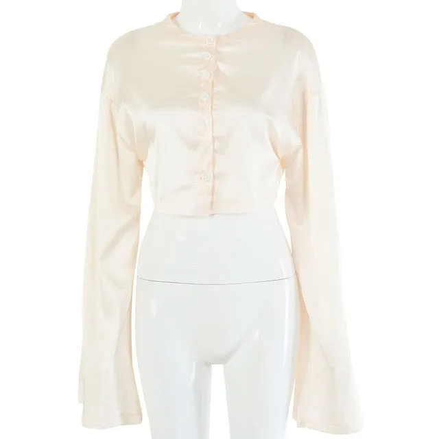 Casual Satin Two Piece Dress Set For Women White O-neck Button Top Bandage Mini Pencil Skirts Outfits Fashion Party Suit