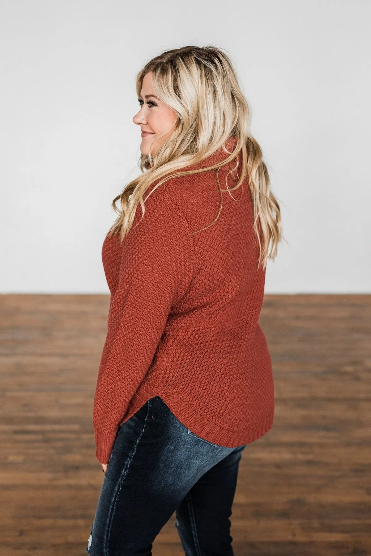 Caught In A Daydream Turtle Neck Sweater- Brick